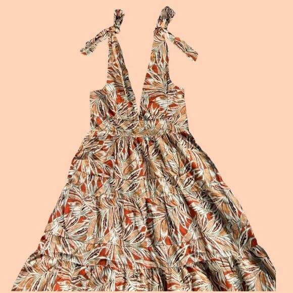 House of Harlow 1960 Linen Blend Tiered Dress, Tropical Leaf Print. Small. NWT! - Picture 7 of 16